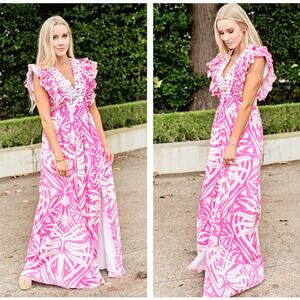 SHERIDAN FRENCH x TUCKERNUCK Stacey Maxi Dress Hot Prink Boho Leaves {3O6}